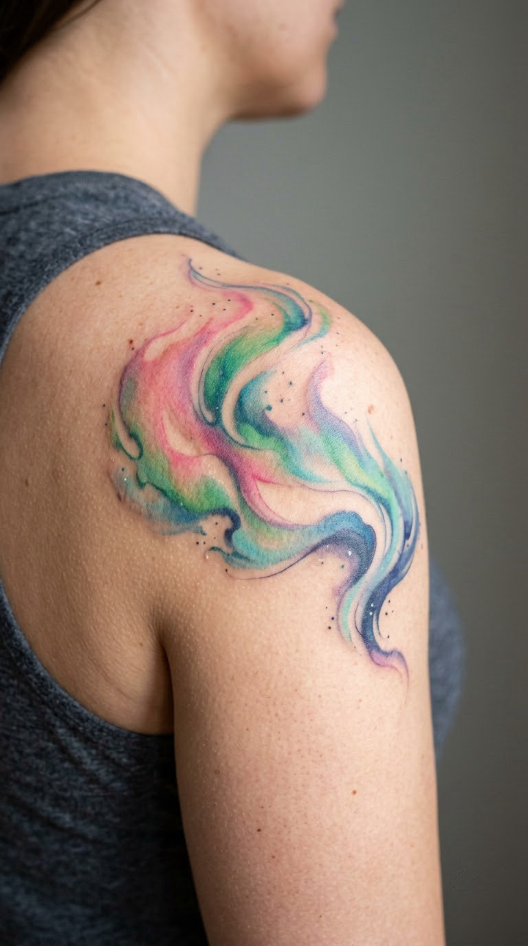 Watercolour Pink and Green Sky on the Shoulder