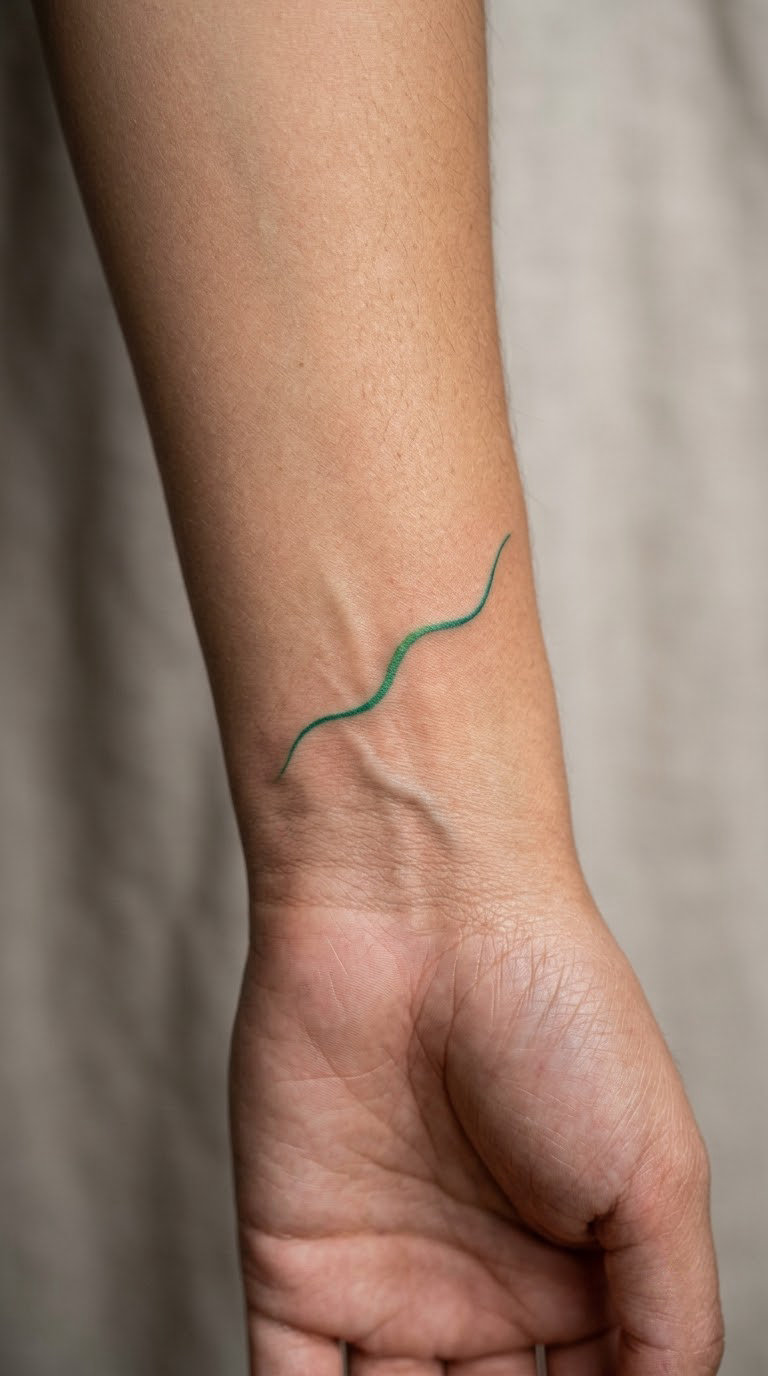 Minimal Green Squiggle on the Wrist