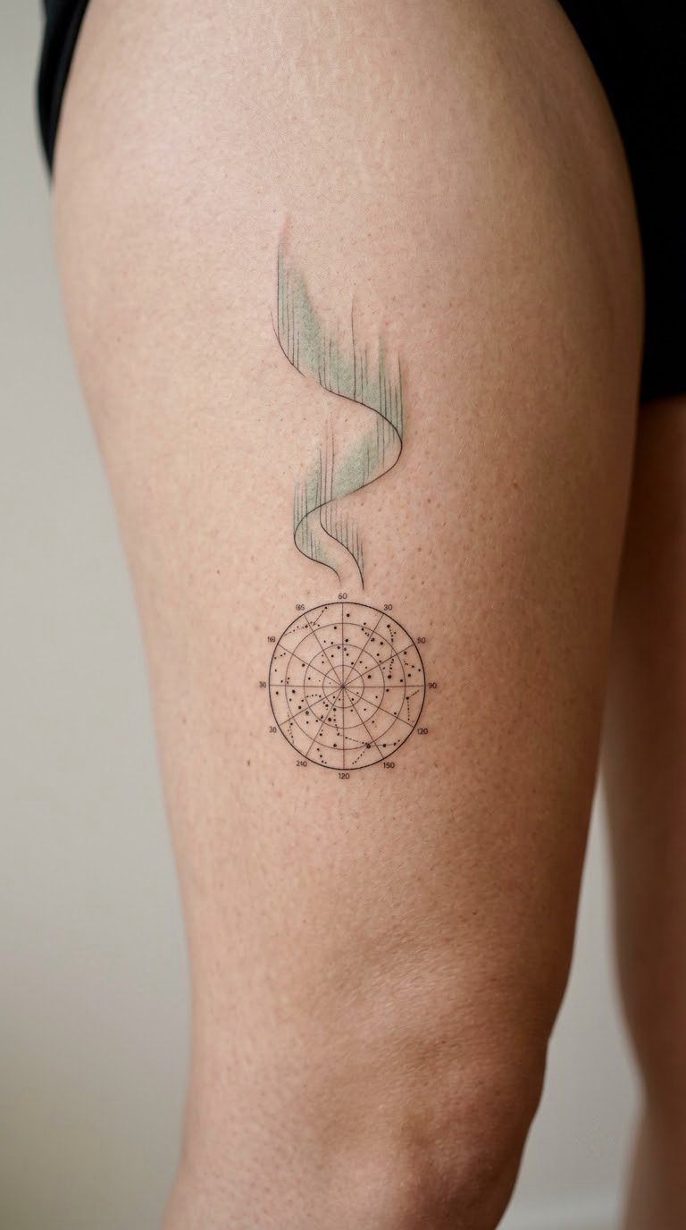Northern Lights and Star Map on the Thigh