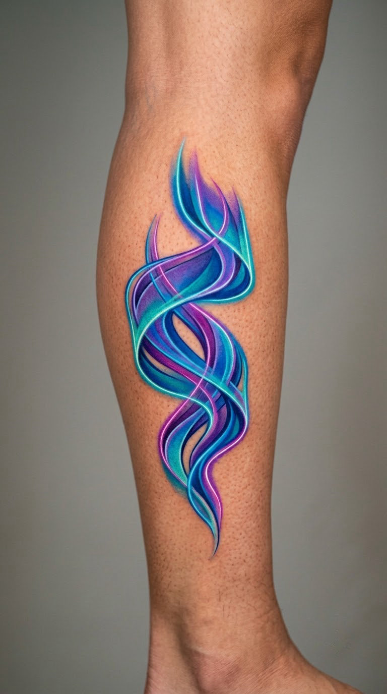Blue and Purple Neon Aurora on the Calf