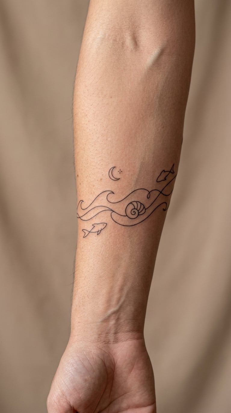 Minimal Line-Art Ocean Sleeve