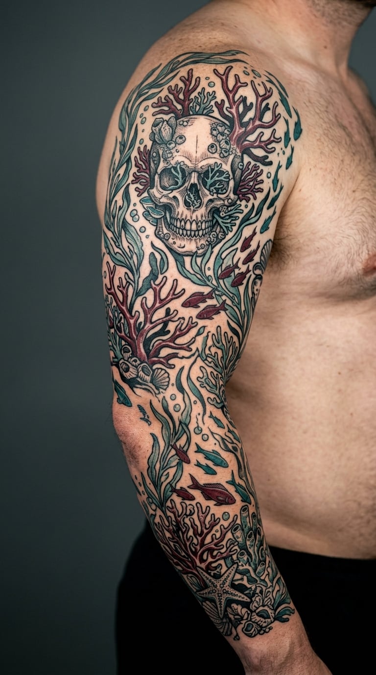 Coral Skull and Ocean Growth Sleeve