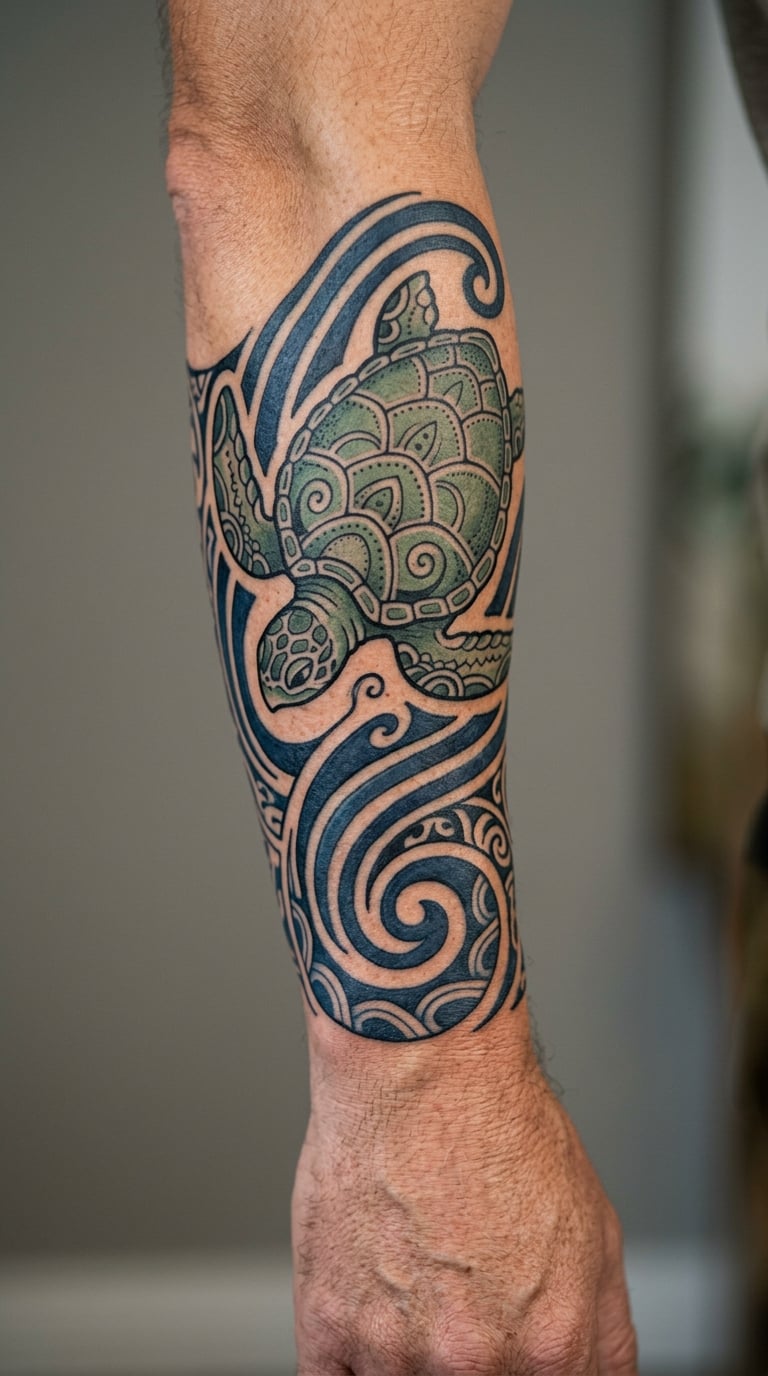 Traditional Turtle and Wave Sleeve