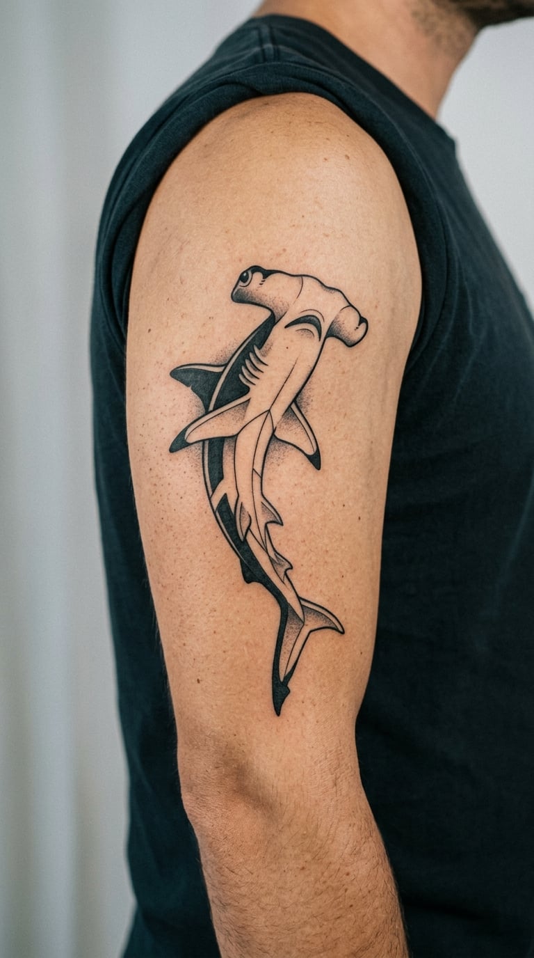 Blackwork Hammerhead Shark Sleeve