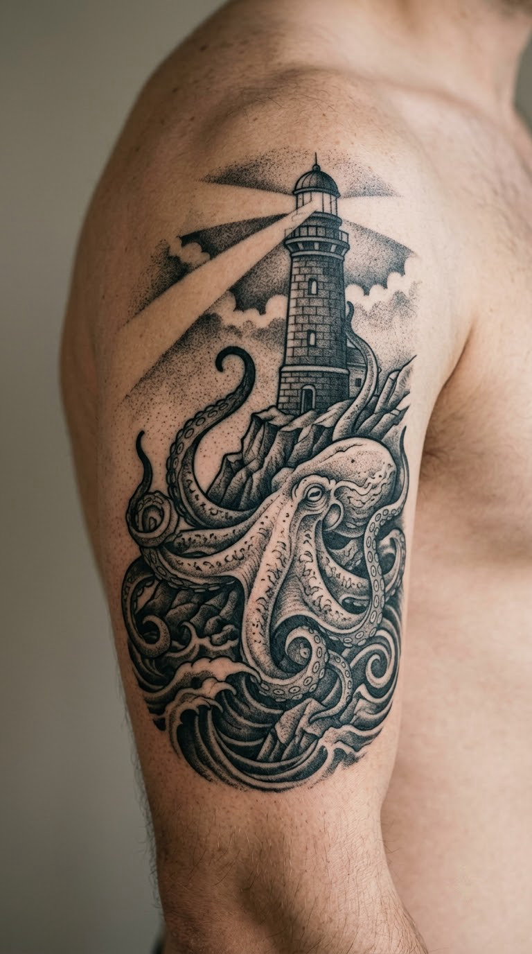 Octopus in a Lighthouse Beam