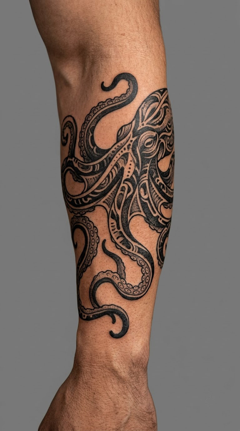 Blackwork Octopus Around the Arm