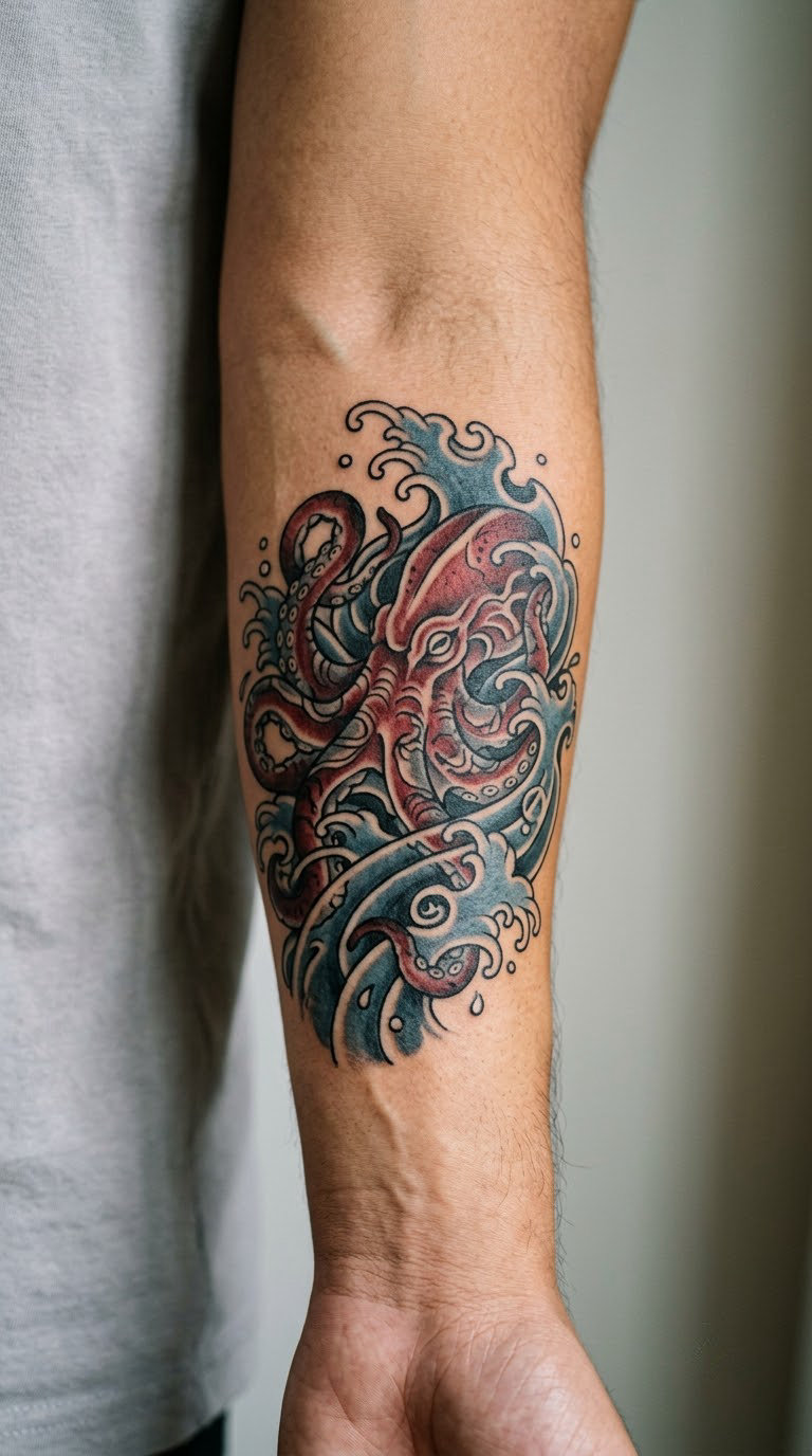 Japanese Octopus and Wave Design
