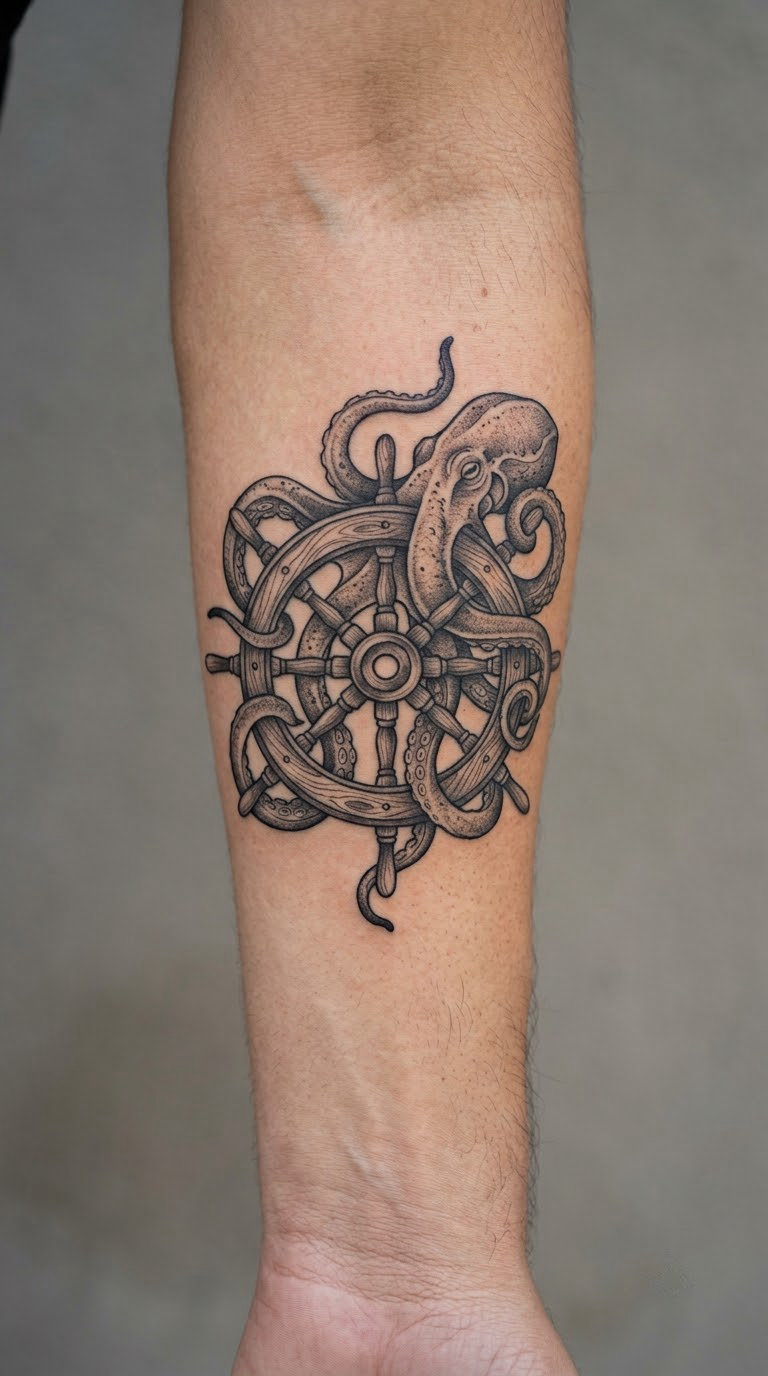 Octopus and Ship Helm