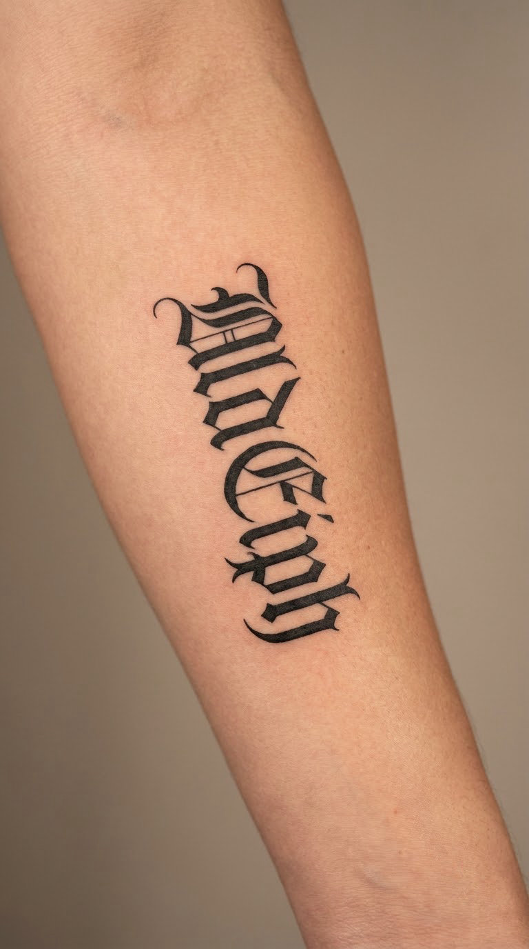 First Name in Vertical Old English Script