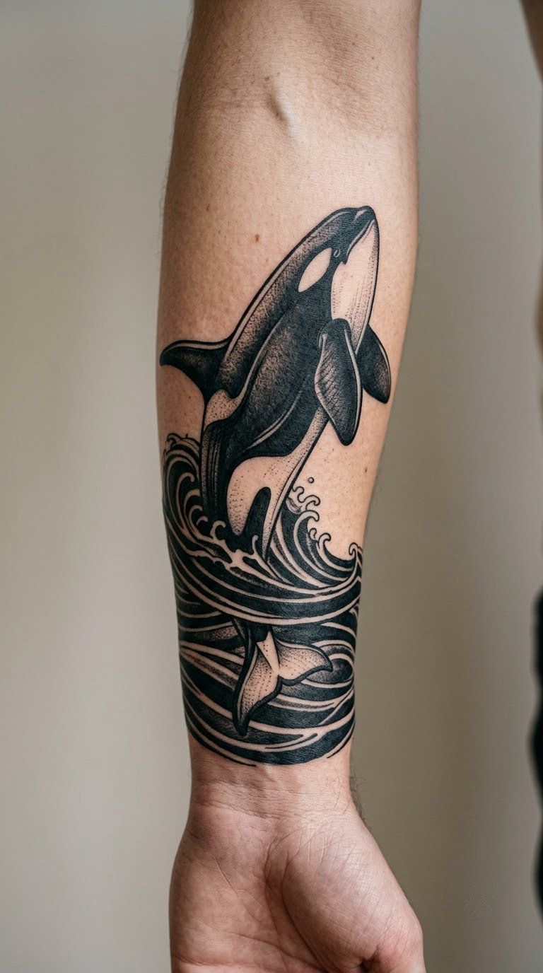 Blackwork Orca Wraparound Design
