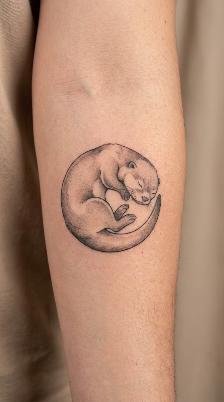 Sleeping Otter Curled on an Inner Arm