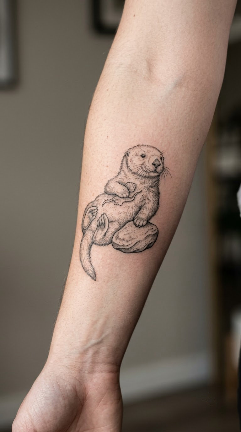 Sea Otter Anchored to a Stone
