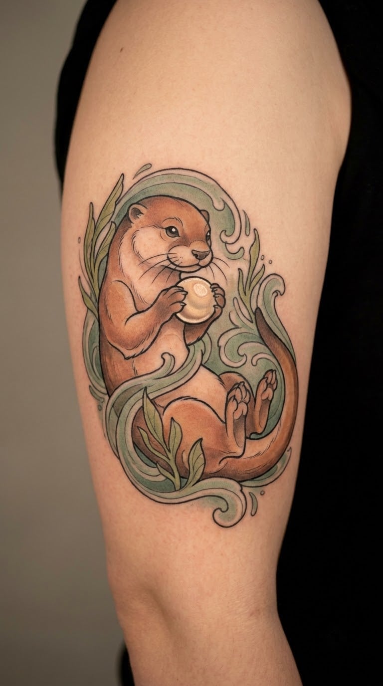 Traditional Otter Holding a Pearl