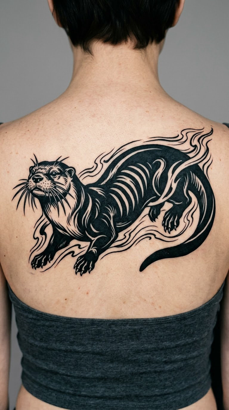 Large Blackwork River Otter on the Back