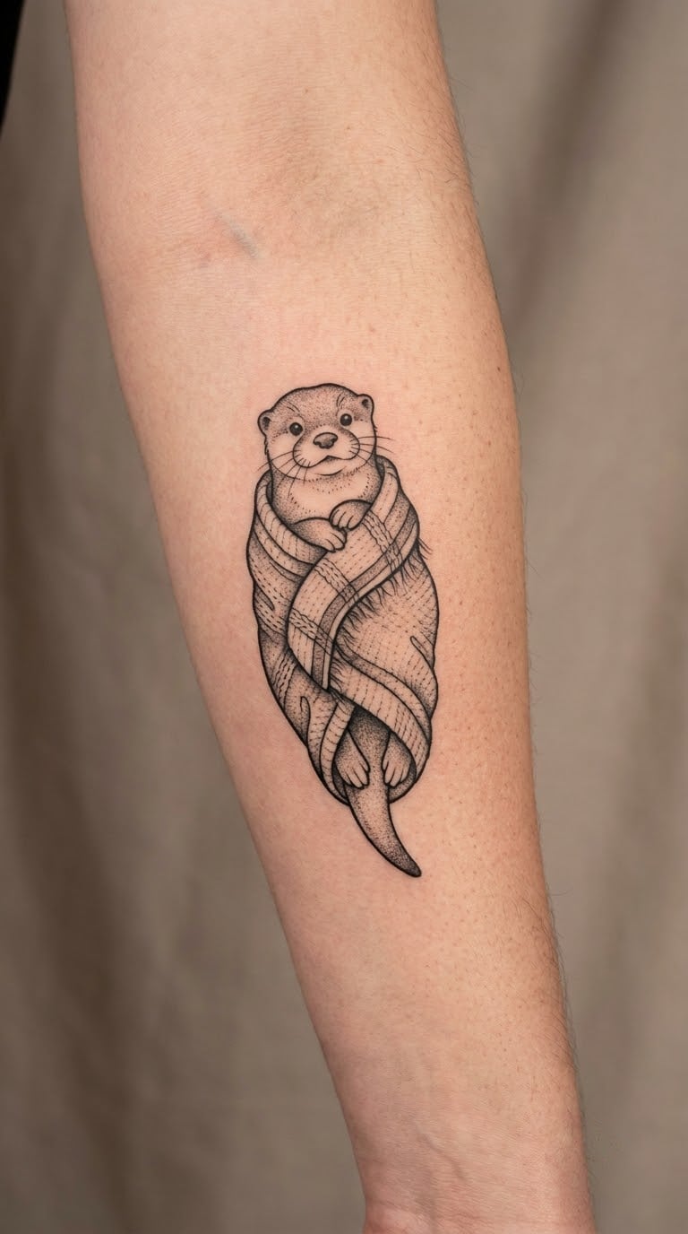 Cozy Otter Wrapped in a Blanket