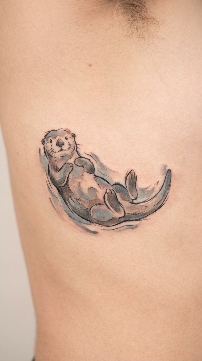Watercolor Otter Floating on the Ribs