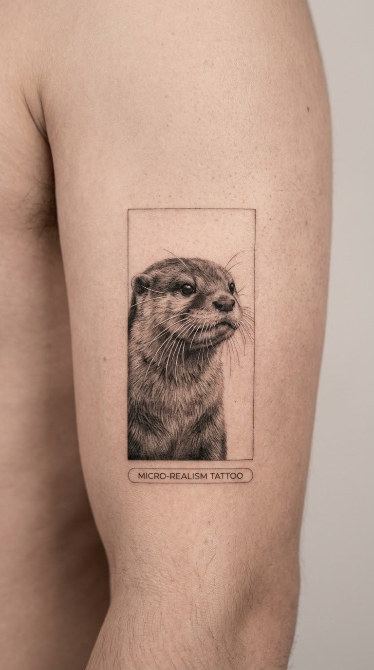 Micro-Realist Otter Portrait on the Biceps