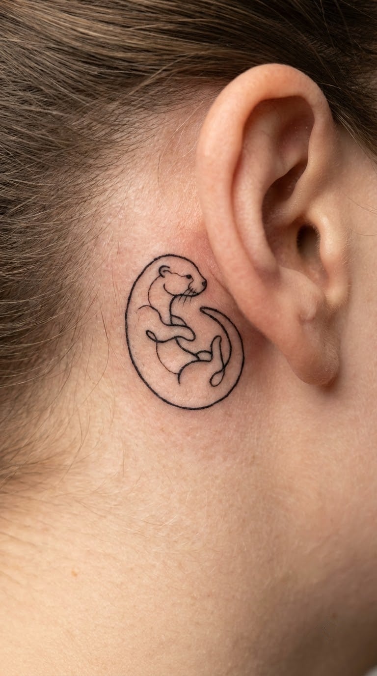 Minimal Line-Art Otter Behind the Ear