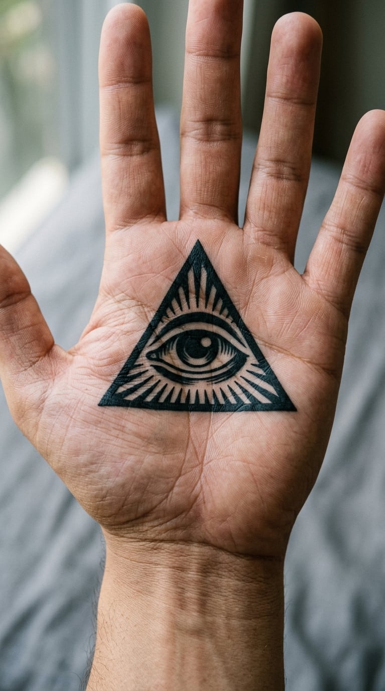 Bold Blackwork Eye in the Center of the Palm