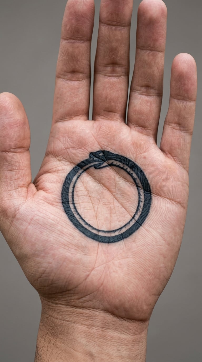 Solid Black Ouroboros Ring on the Palm