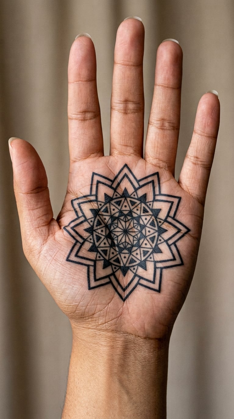 Blackwork Mandala Filling the Palm