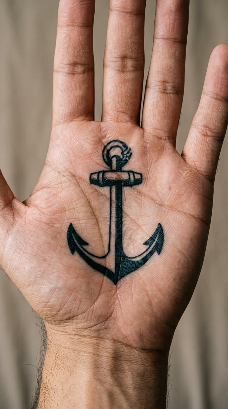 Bold Anchor Down the Center of the Palm