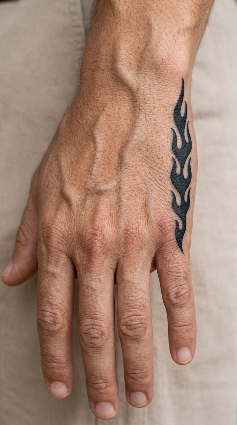 Blackwork Flame Along the Side of the Palm