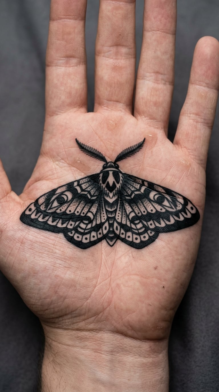 Blackwork Moth on the Palm