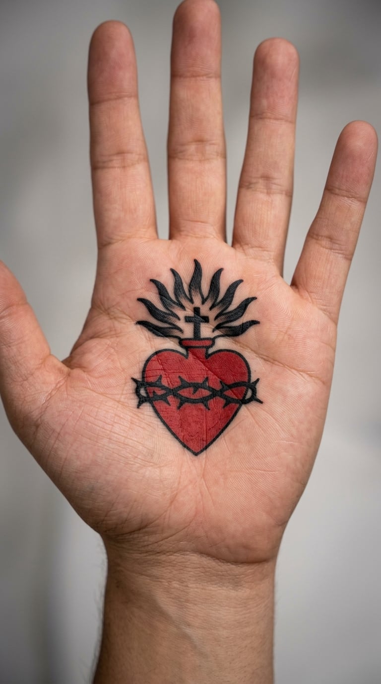 Sacred Heart with Flames on the Palm