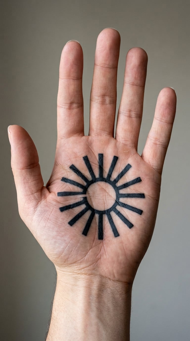 Bold Line Sun with Rays Filling the Palm