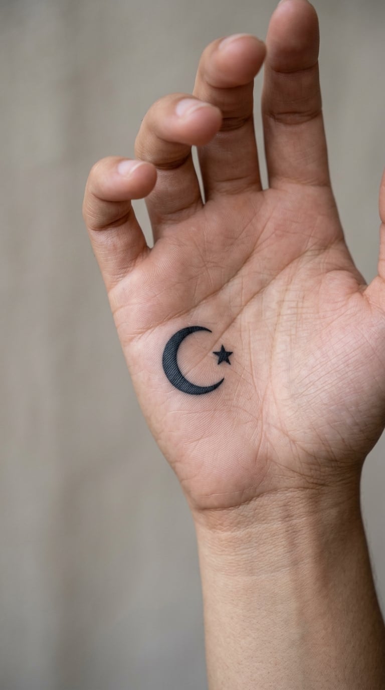 Crescent Moon and Star Pair on the Palm