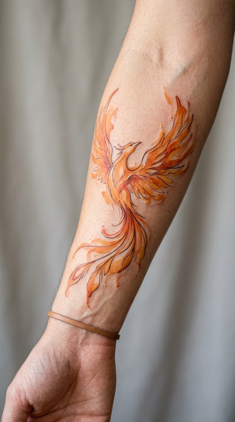 The Rising — watercolour wings on the forearm