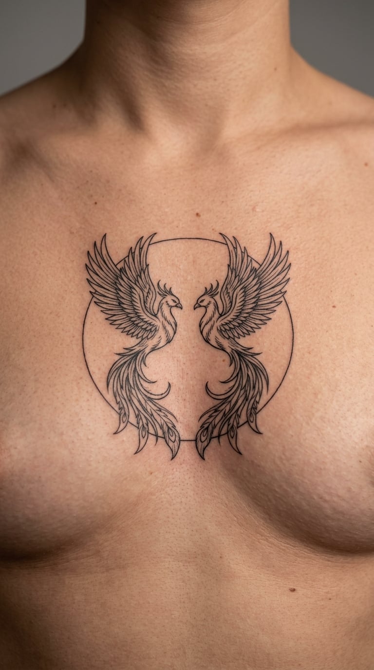 The Facing Pair — two phoenixes, one circle