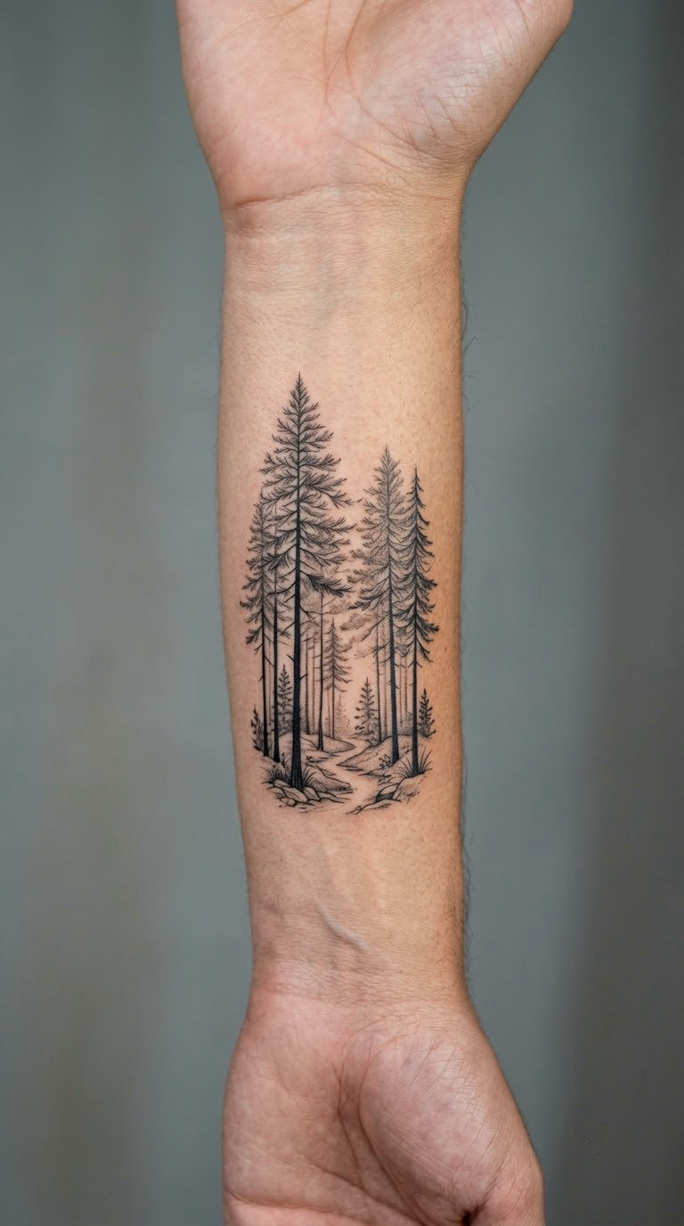 Fine-Line Pine Forest Along the Inner Forearm