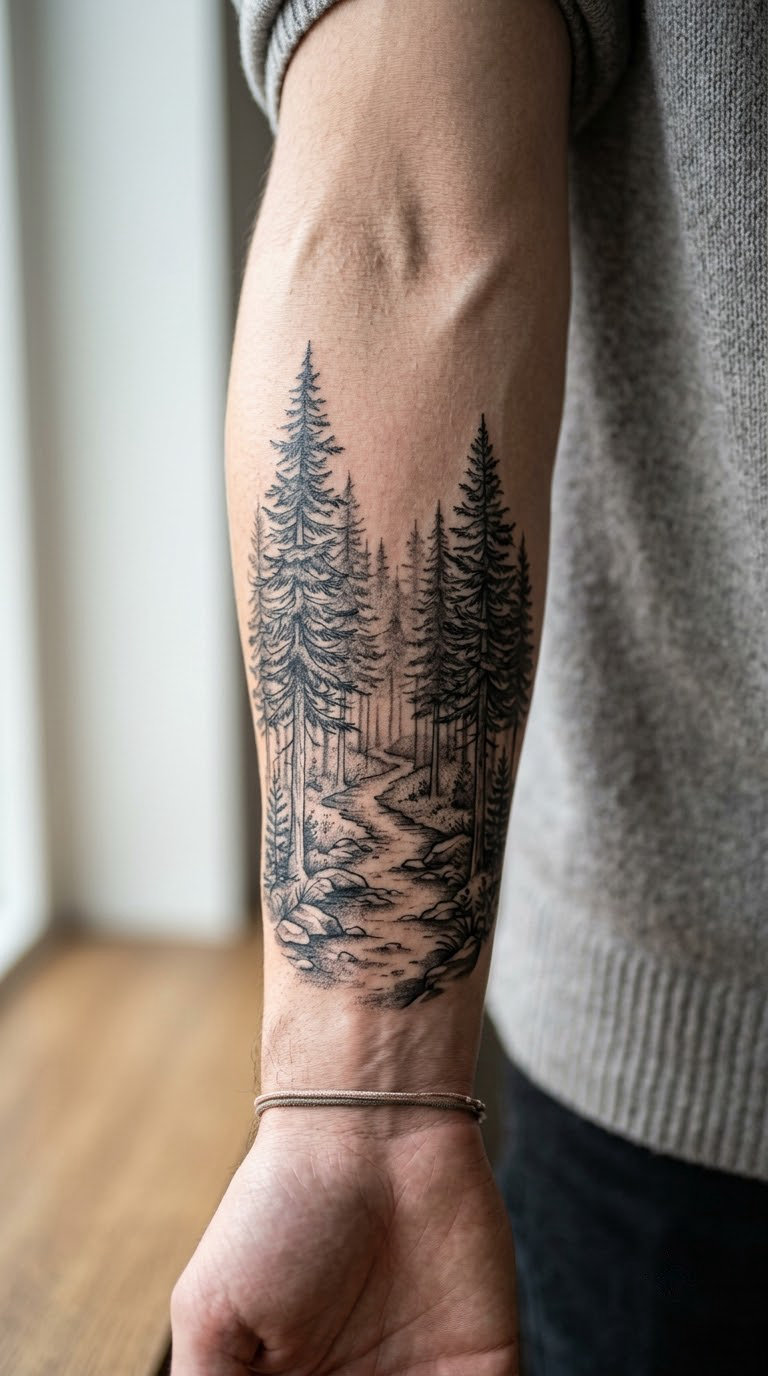 Woodland Path Through the Pines