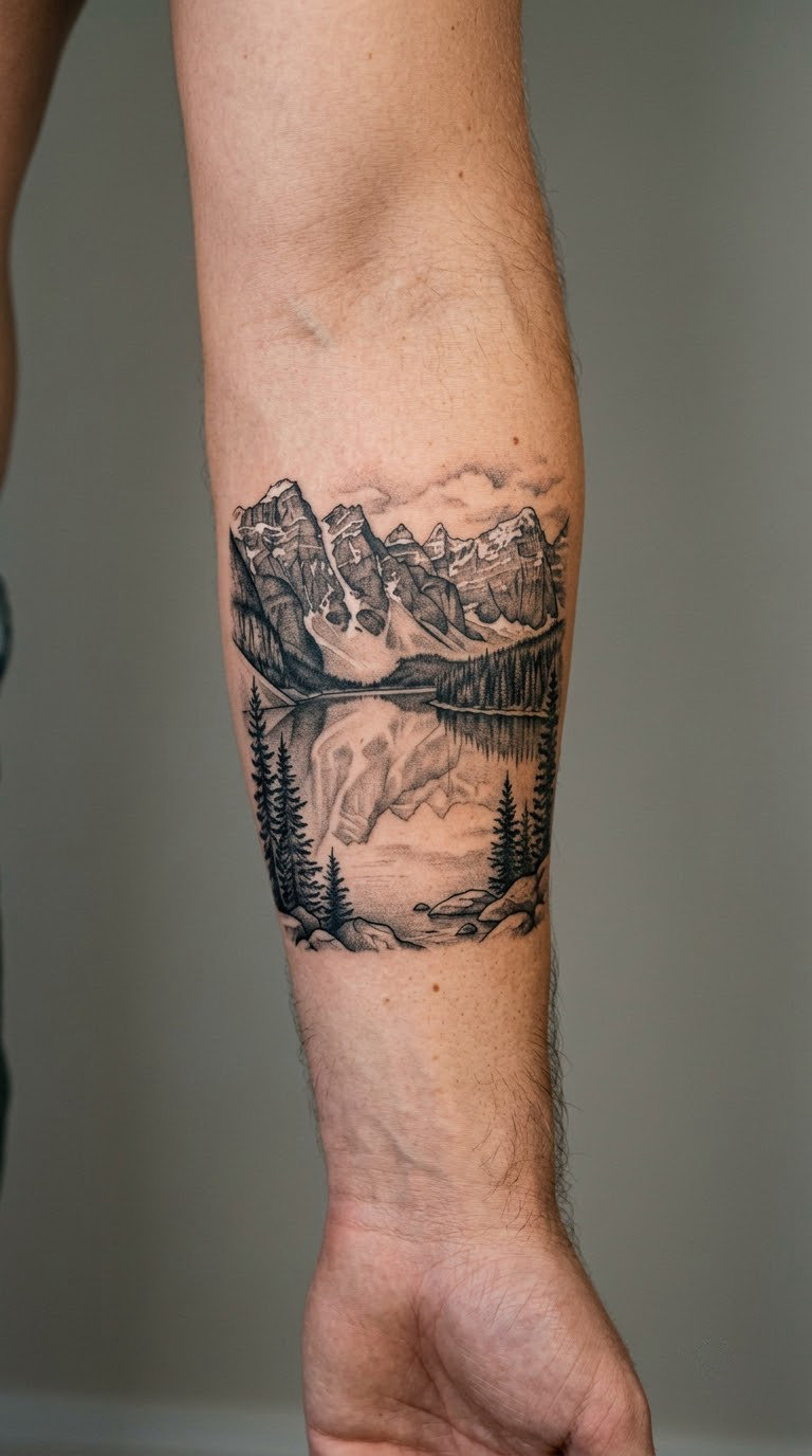 Realistic Mountain Lake Reflection
