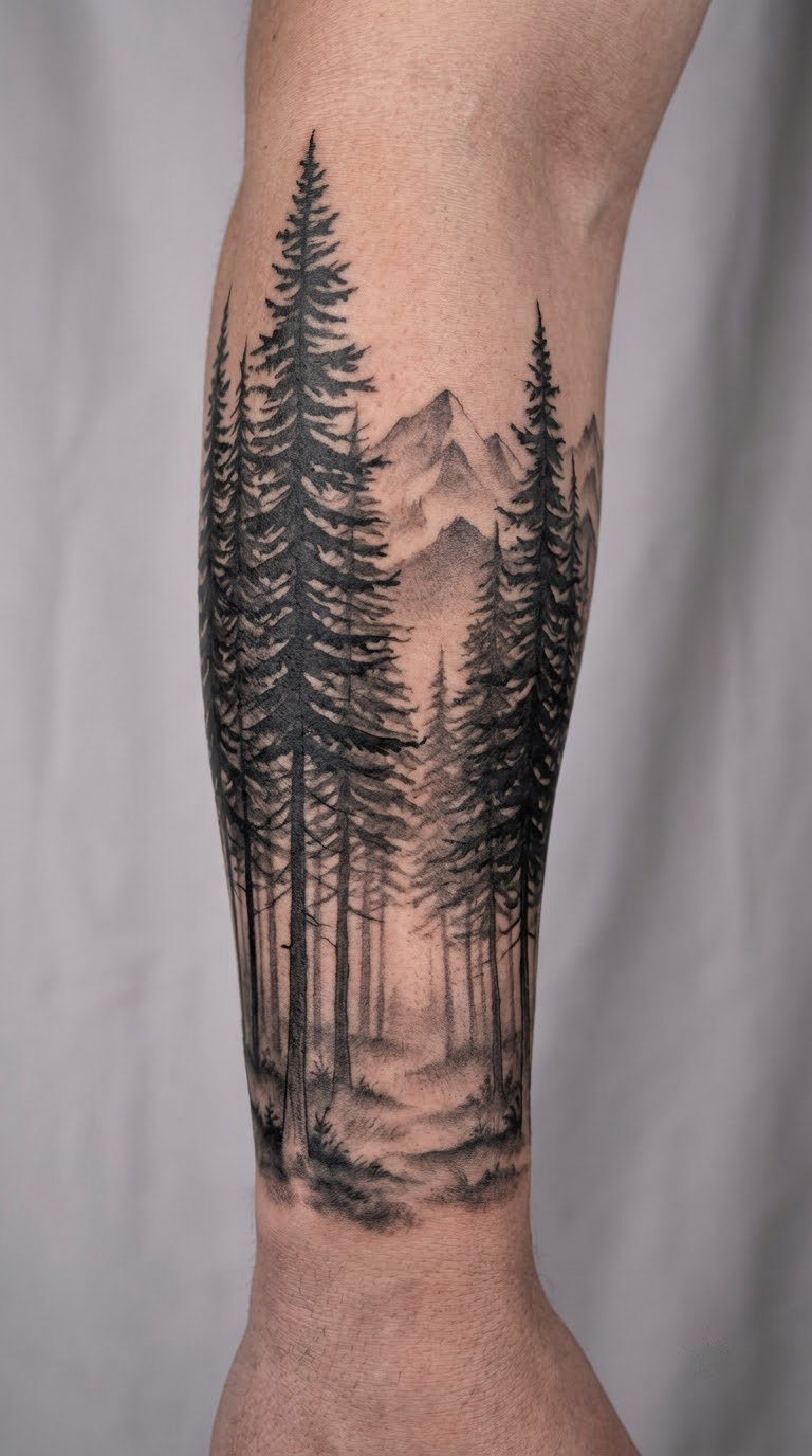 Full Forearm Pine Forest Scene