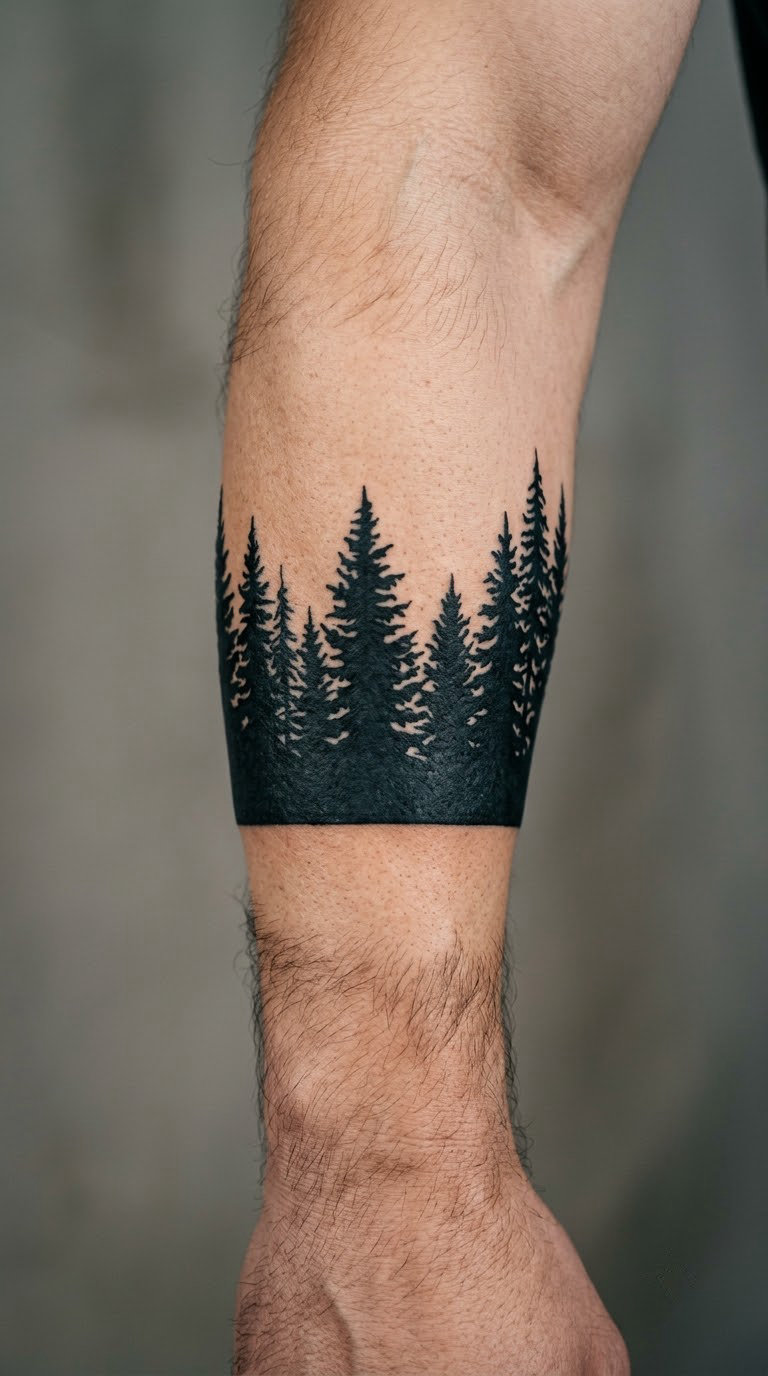 Dense Blackwork Pine Forest Band