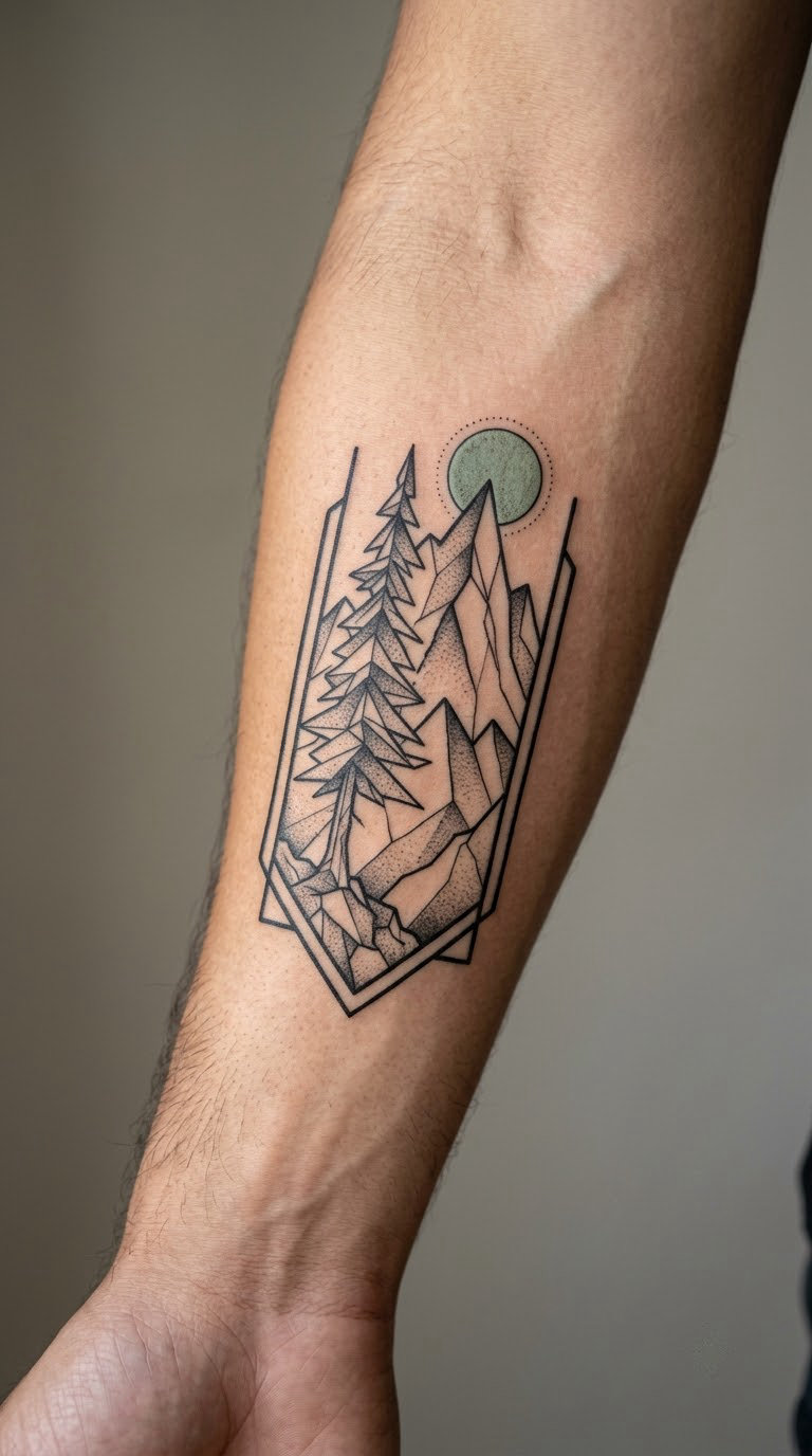 Lone Pine With a Geometric Mountain Backdrop