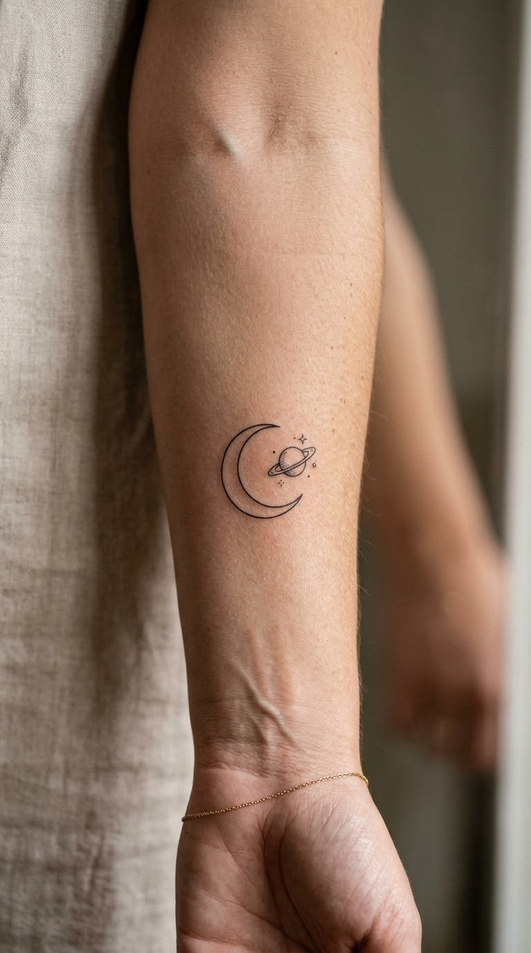 Fine-Line Crescent Moon and Planet