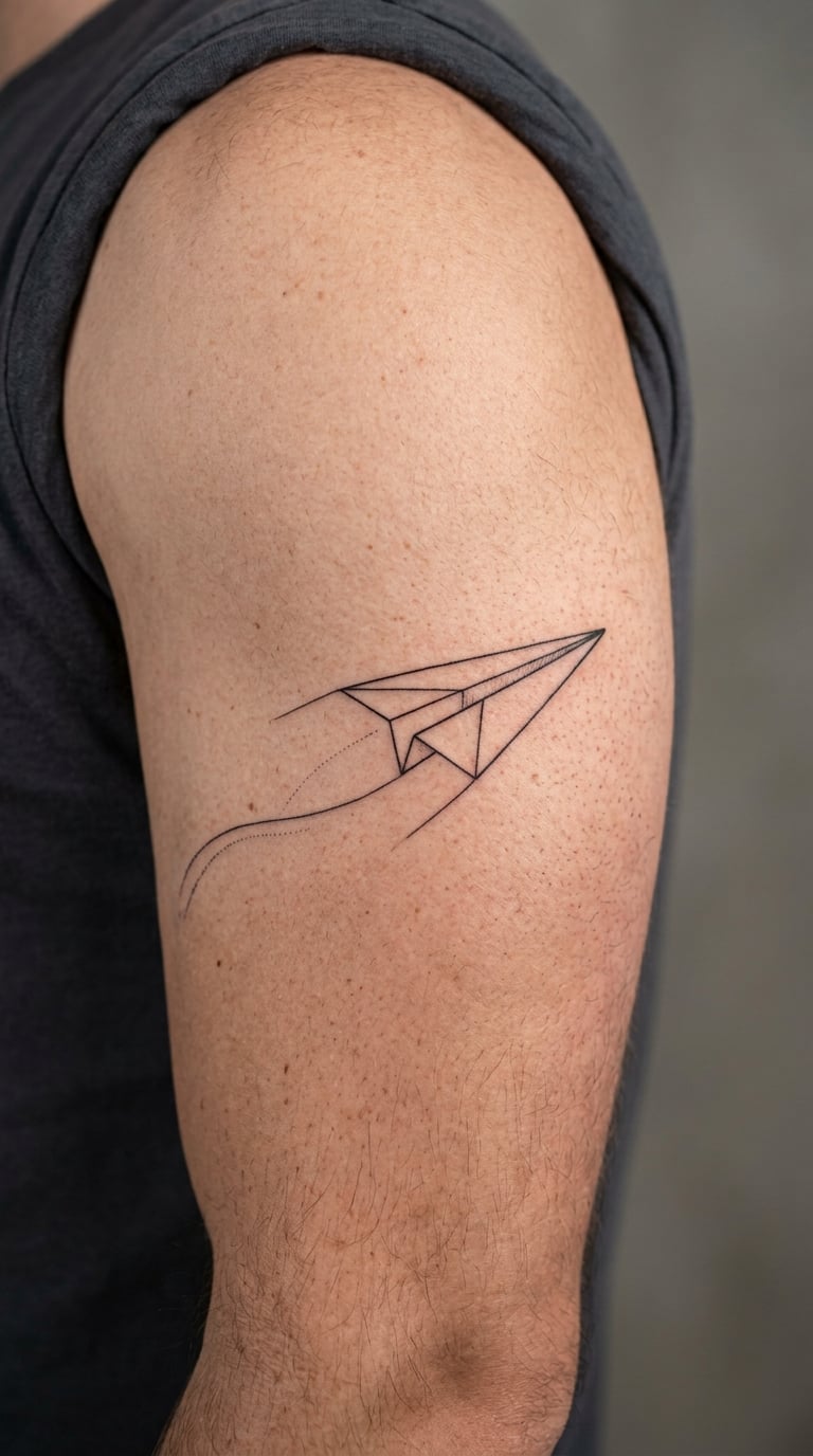 Fine-Line Paper Plane Quarter Sleeve