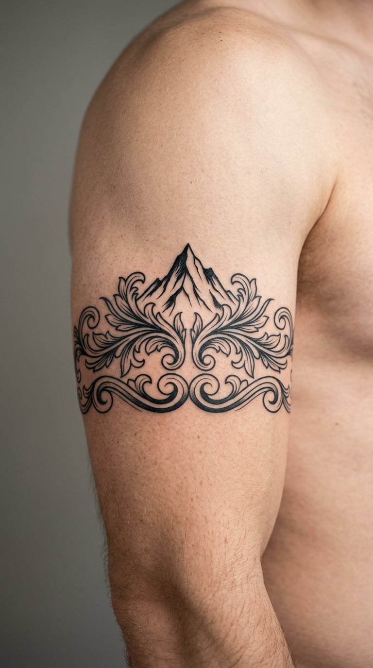 Ornamental Mountain-and-Wave Scene