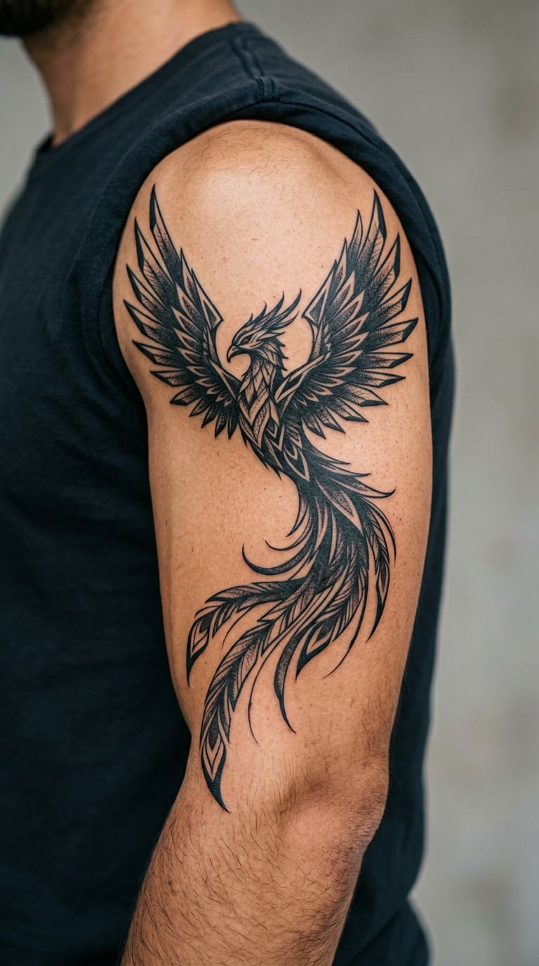 Phoenix in Blackwork and Red