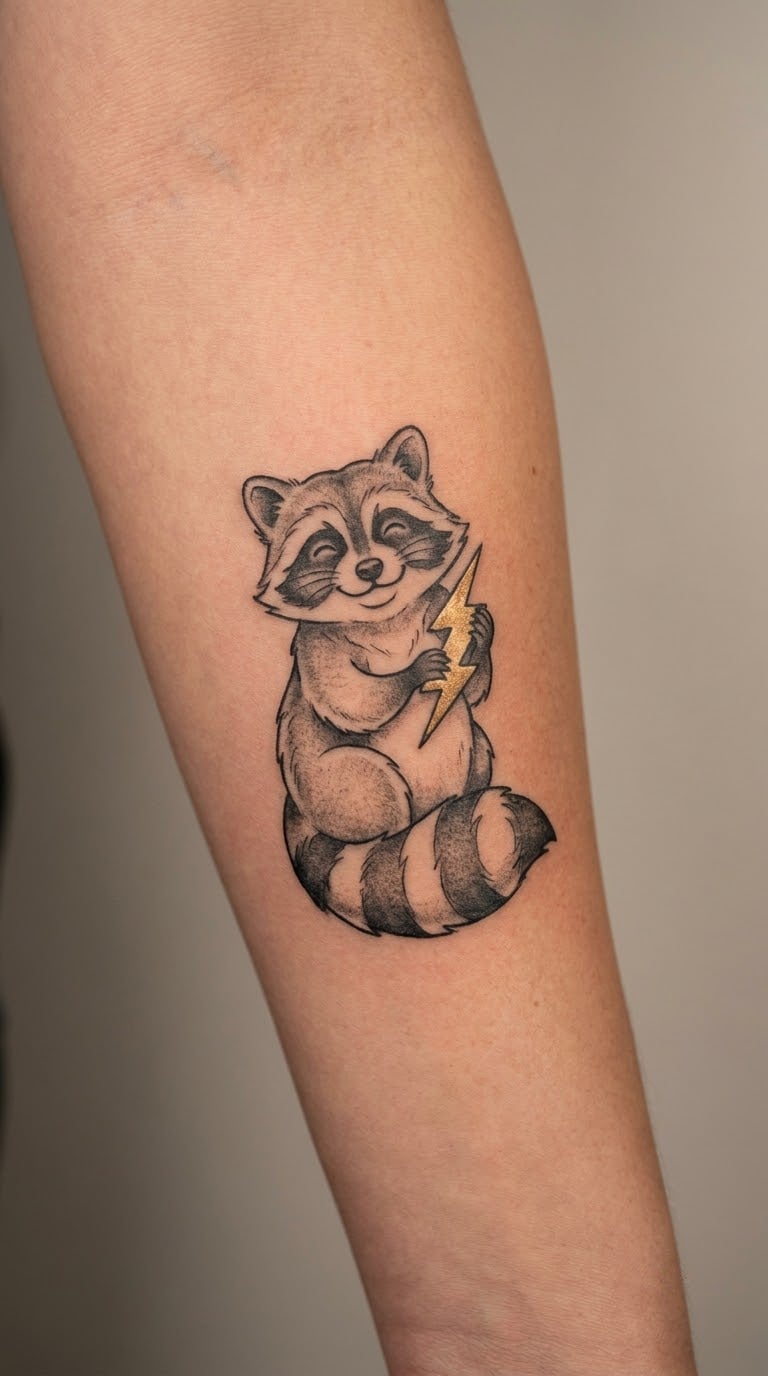 Raccoon Holding a Small Flash