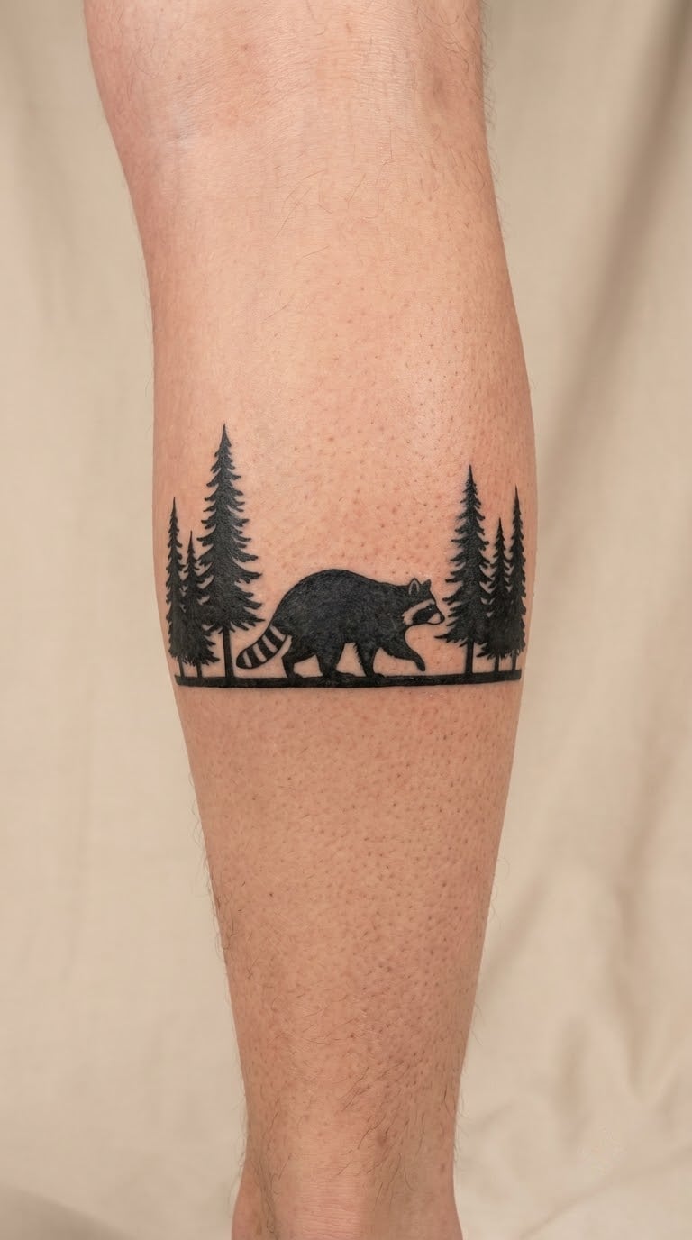 Forest Silhouette Raccoon Scene