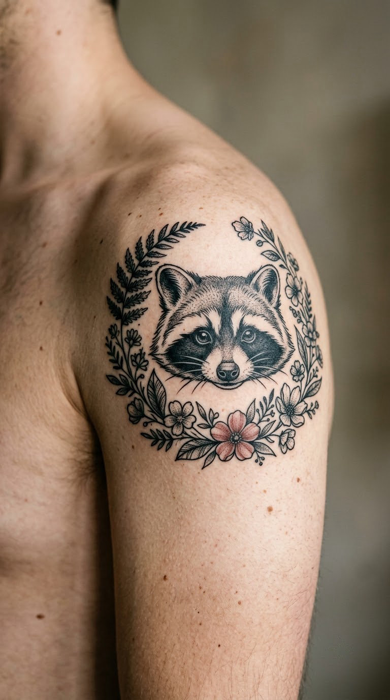 Floral Raccoon Sleeve Detail