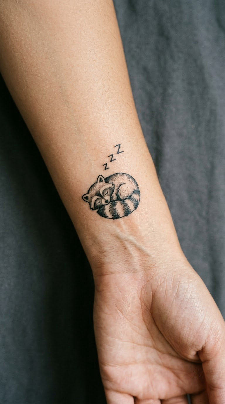 Sleeping Raccoon with Zzz Motif