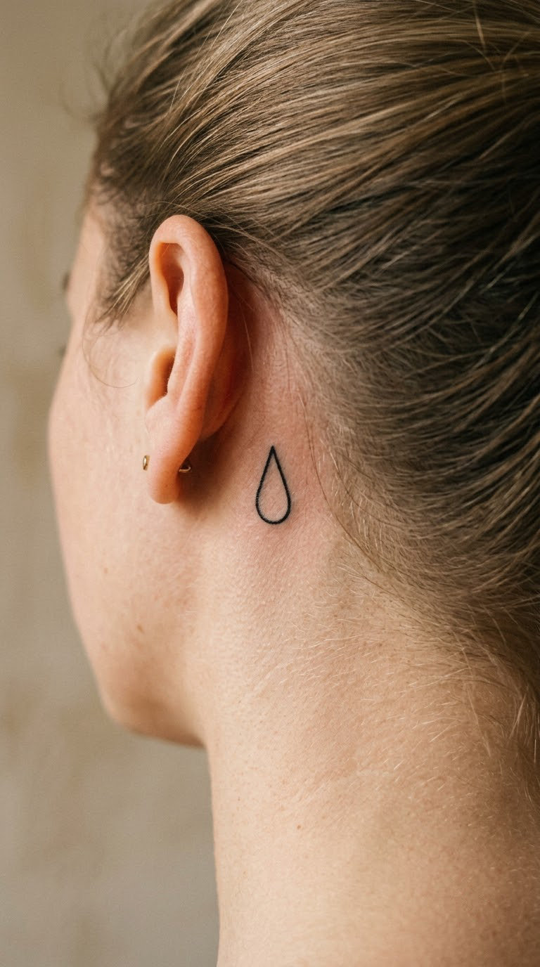 Fine-Line Raindrop Behind the Ear