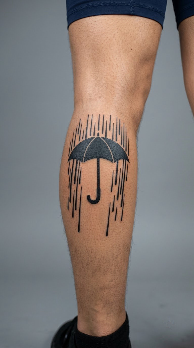 Blackwork Umbrella and Rain on the Calf