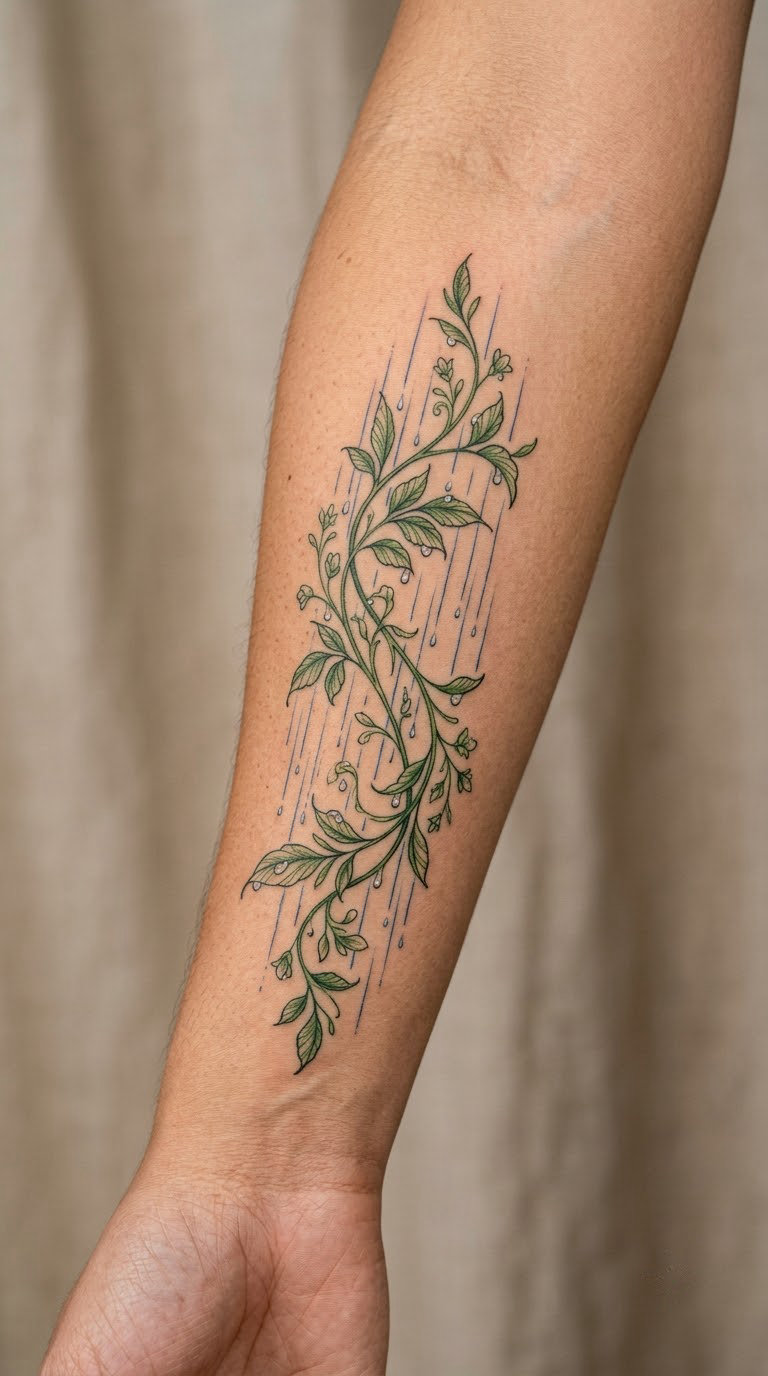 Blue Botanical Rain Vine on the Forearm